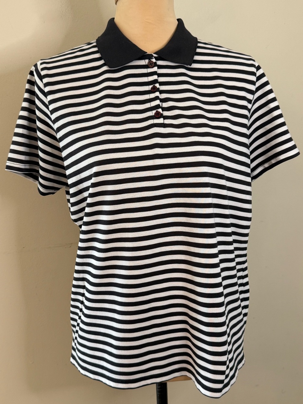 Jason Maxwell preppy polo black white striped short sleeves LG
